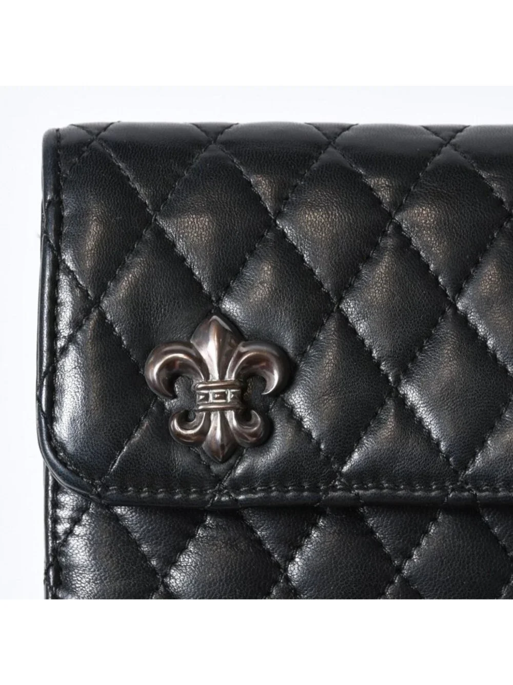 Chrome Hearts Quilted Leather Wallet BS Flare Lambskin Black